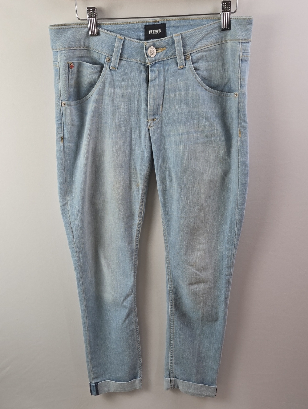 Womens Hudson Size 27 Light Wash Bacara Flood Wash Cuff Jeans Straight Euro Boho